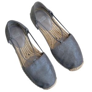EUC Eileen Fisher Leather Lee Espadrille Flats MetallicSize 6.5